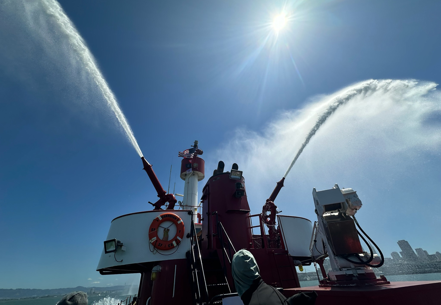 Guardian with water cannons in action